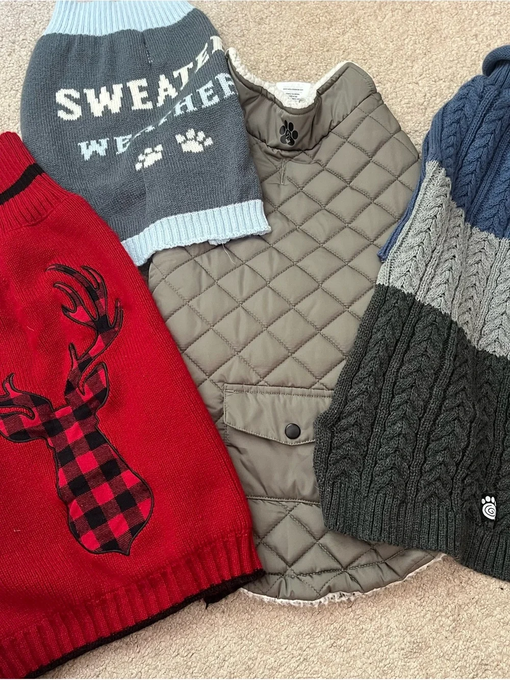 LOT of 3 Dog Sweaters and 1 Dog Jacket - Size M and L